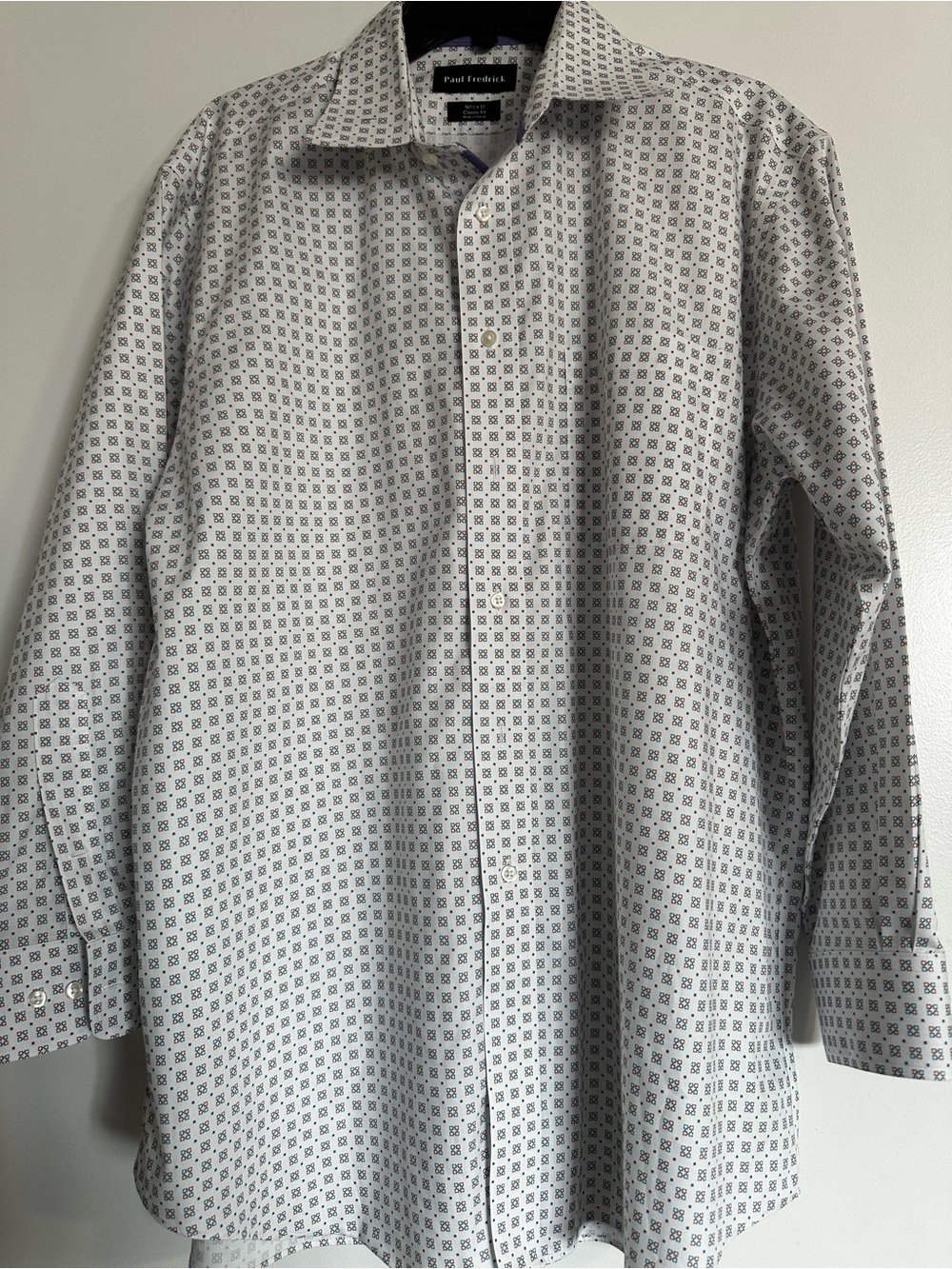 Paul Fredrick White Dress Shirt with Small Geometric Print